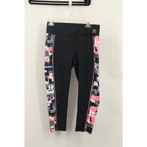 Fila Sport Women's Geometric Crop Athletic Leggings Elastic Waist Size M Black